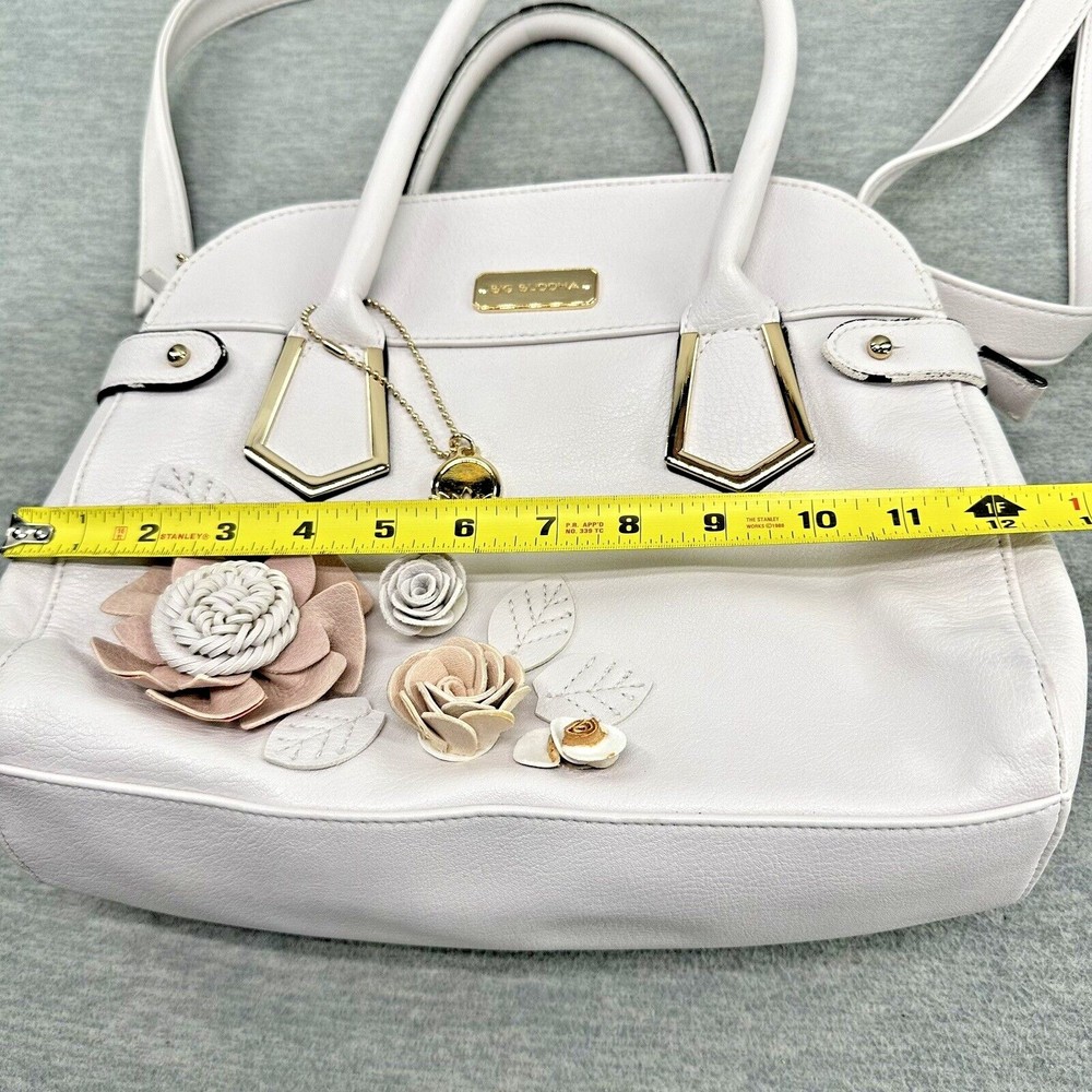 Big Buddha 3-D Flowers Appliqué Barrel Handbag Purse Satchel White (PU) - Picture 13 of 14